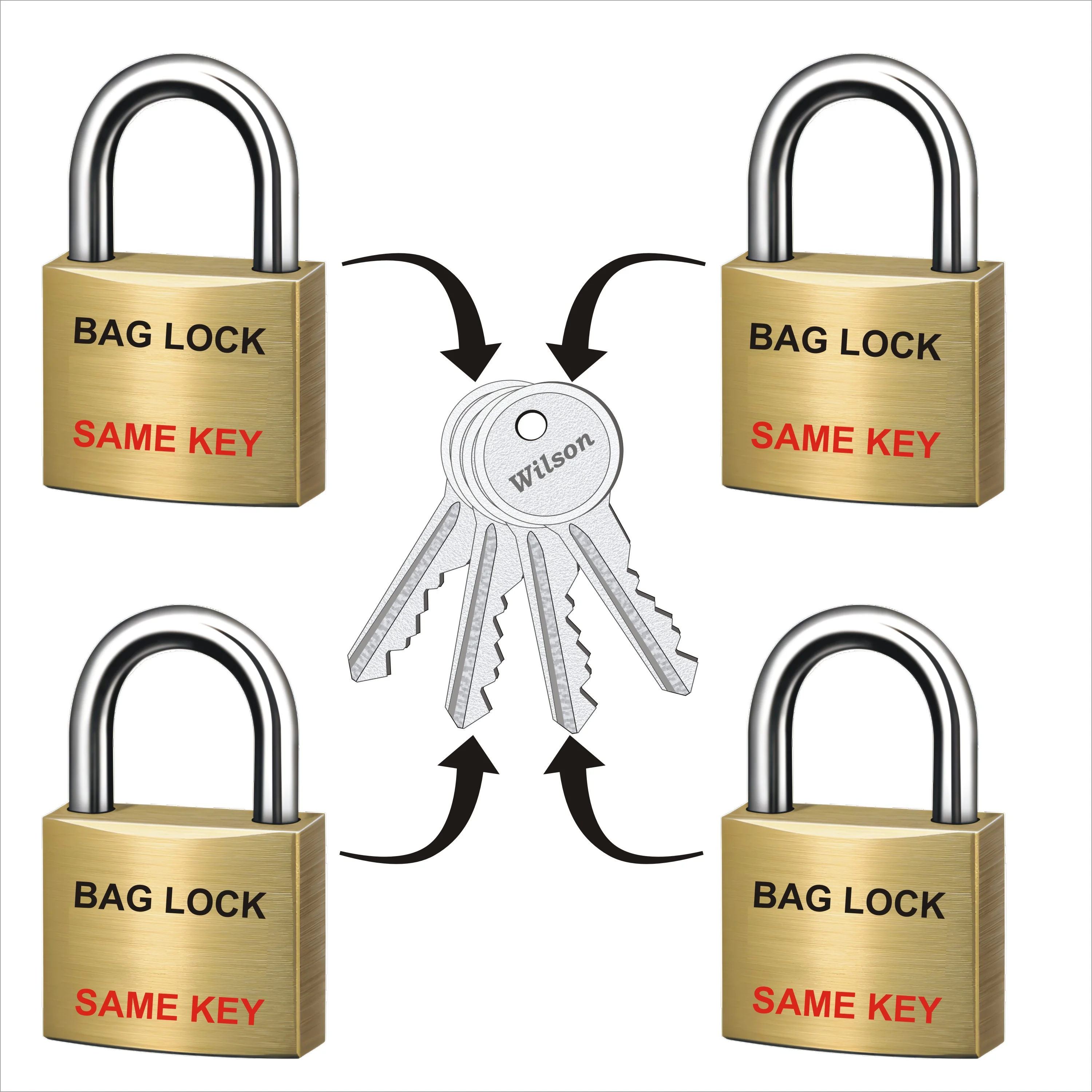 Bag Lock 4 Lock With 8 Same Key