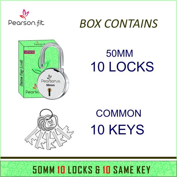 50mm 10 Lock & 10 Keys Medium Size Same Key Lock Set - Image 3