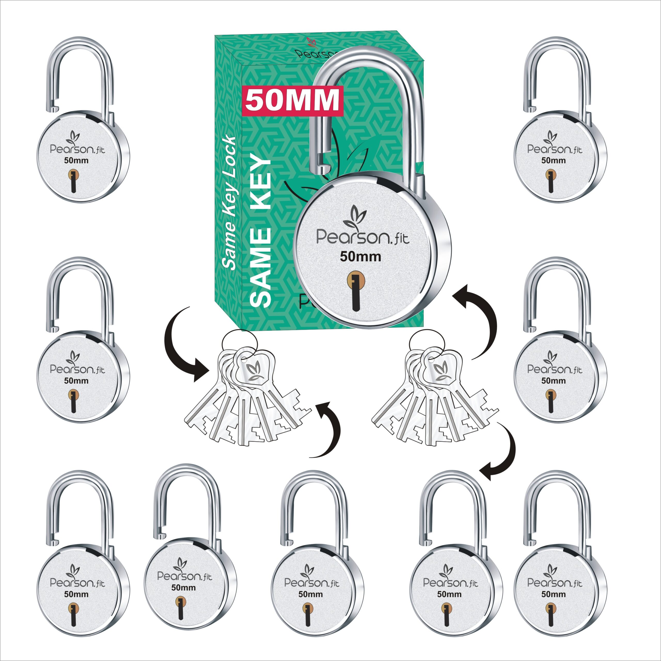50mm 10 Lock & 10 Keys Medium Size Same Key Lock Set - Image 2