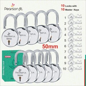50mm 10 Lock & 10 Keys Medium Size Same Key Lock Set