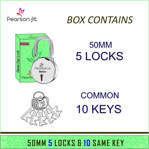 50mm 05 Lock & 10 Keys Medium Size Same Key Lock Set - Image 3