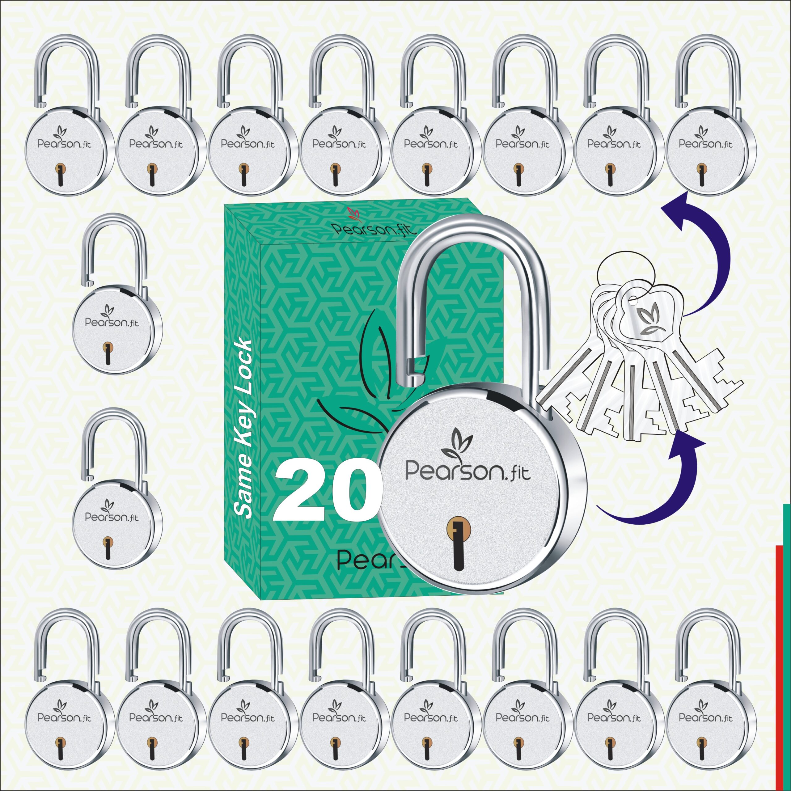 50mm 20 Lock 20 Keys Medium Size Same Key Lock Set