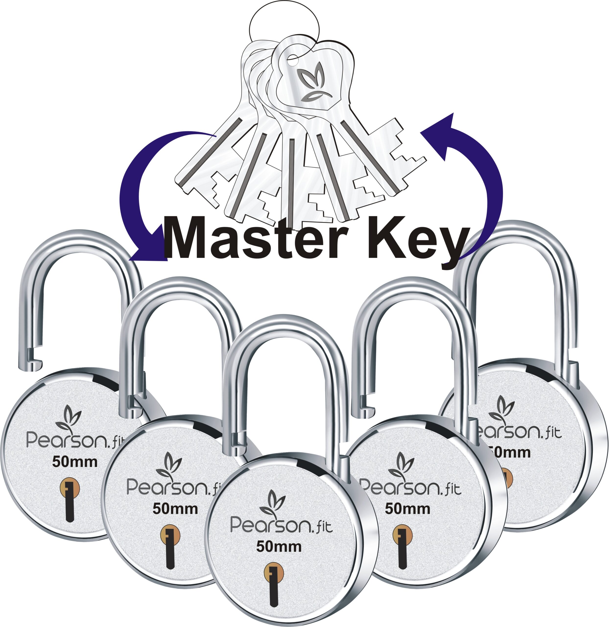 50mm 05 Lock & 10 Keys Medium Size Same Key Lock Set - Image 2