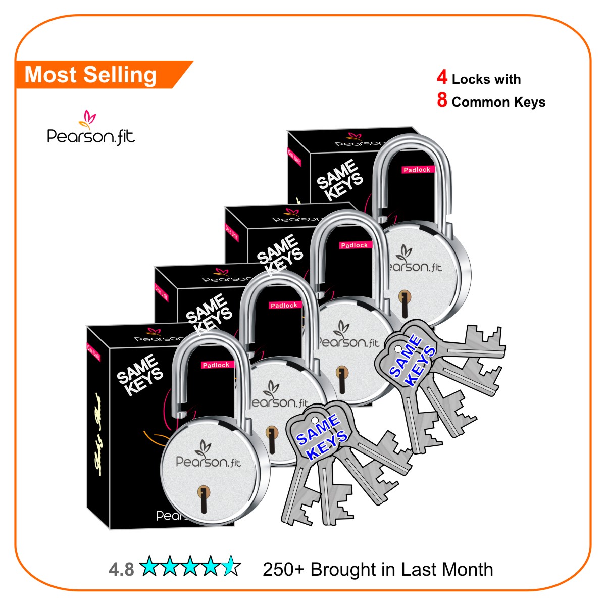65mm 04 Lock with 8 Keys Regular Size Same Key Lock Set - Image 2
