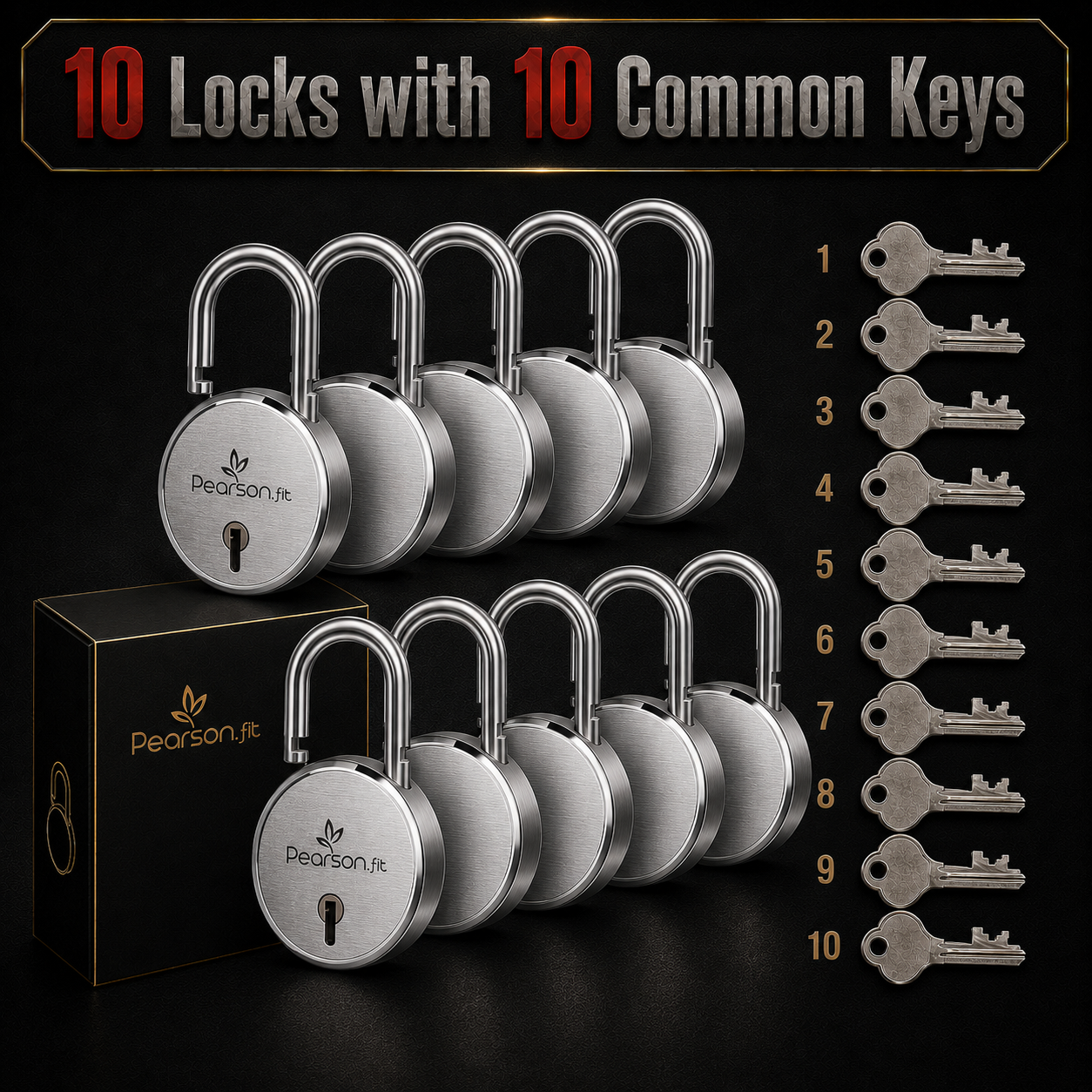 65mm 10 Lock & 10 Keys Regular Size Same Key Lock Set - Image 2