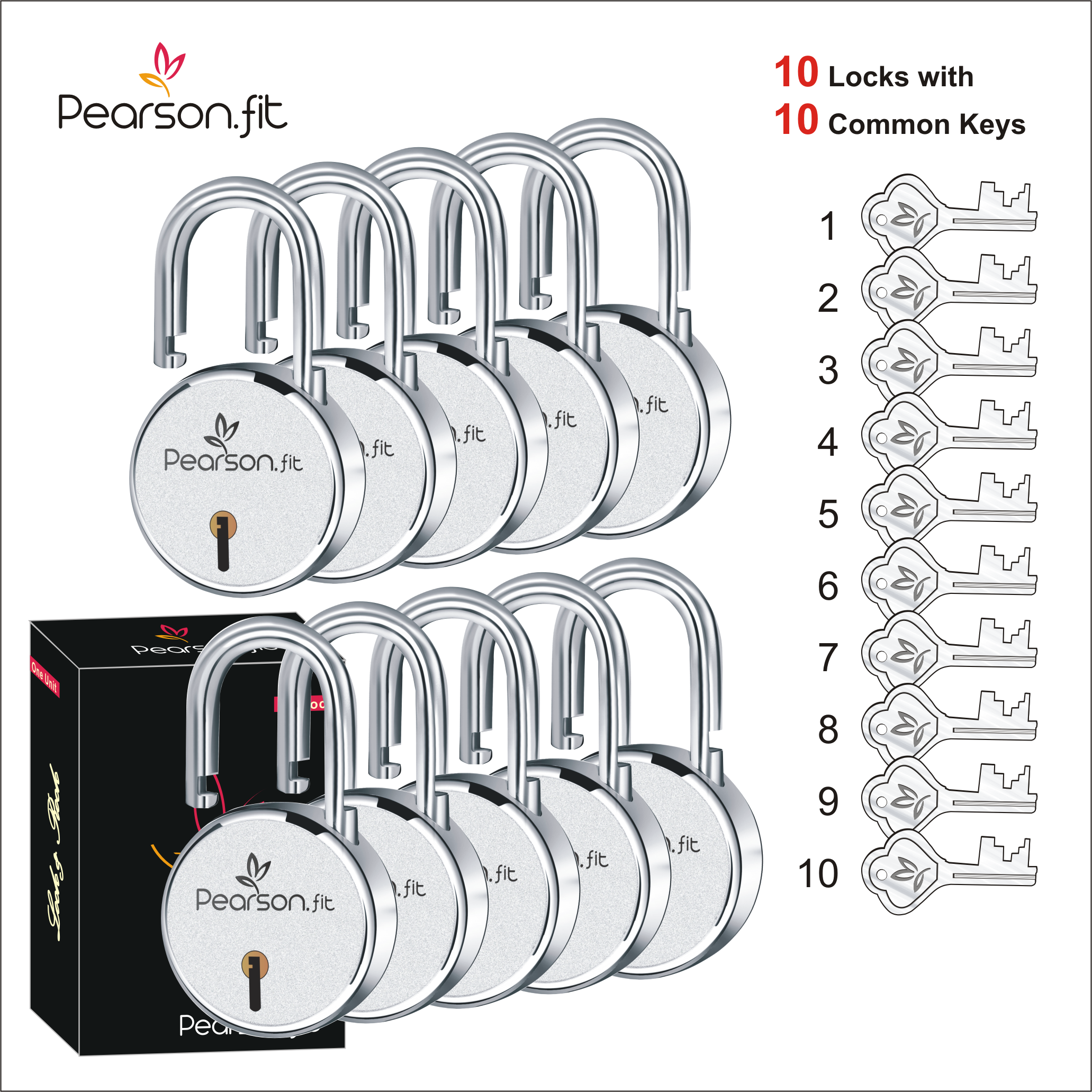 65mm 10 Lock & 10 Keys Regular Size Same Key Lock Set